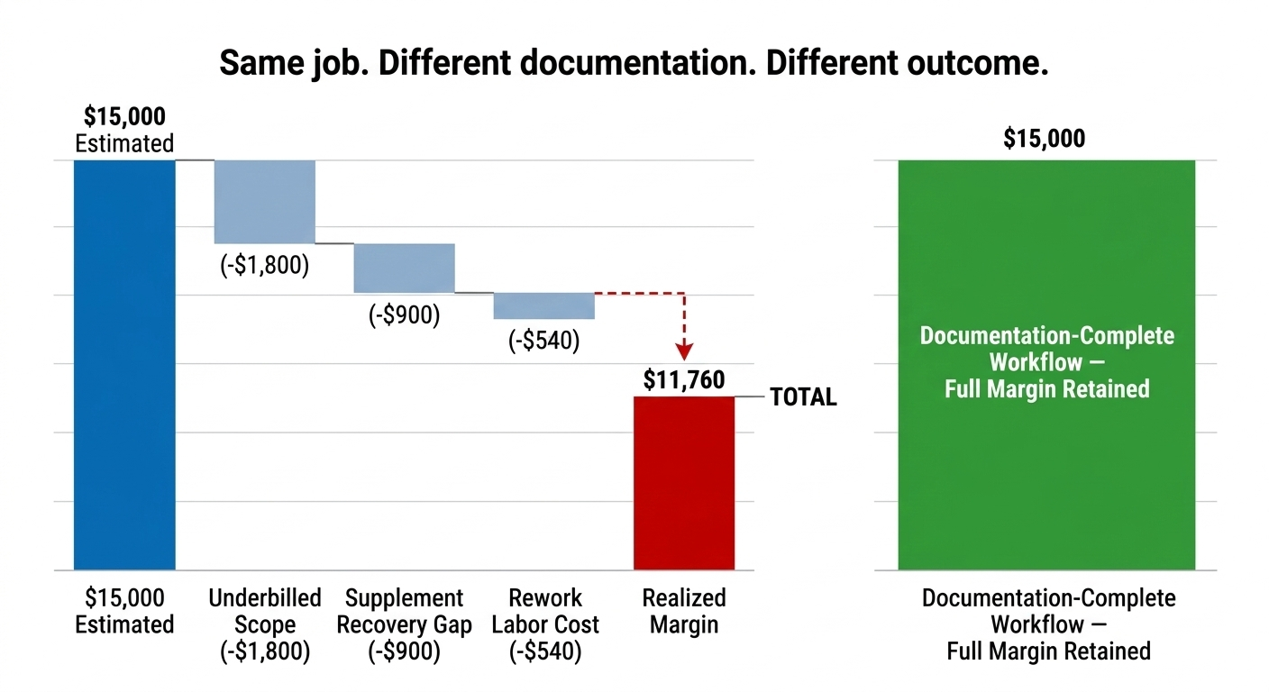 how restoration documentation failures reduce realized margins on insurance claims