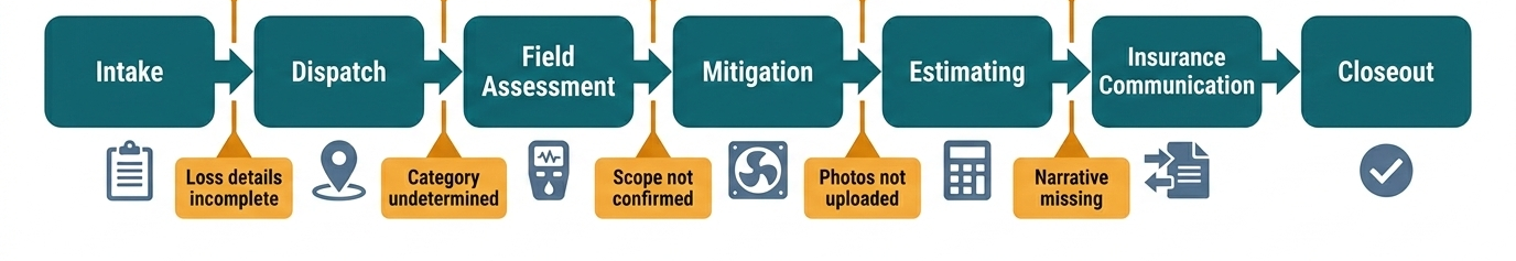 restoration job lifecycle workflow from intake to closeout